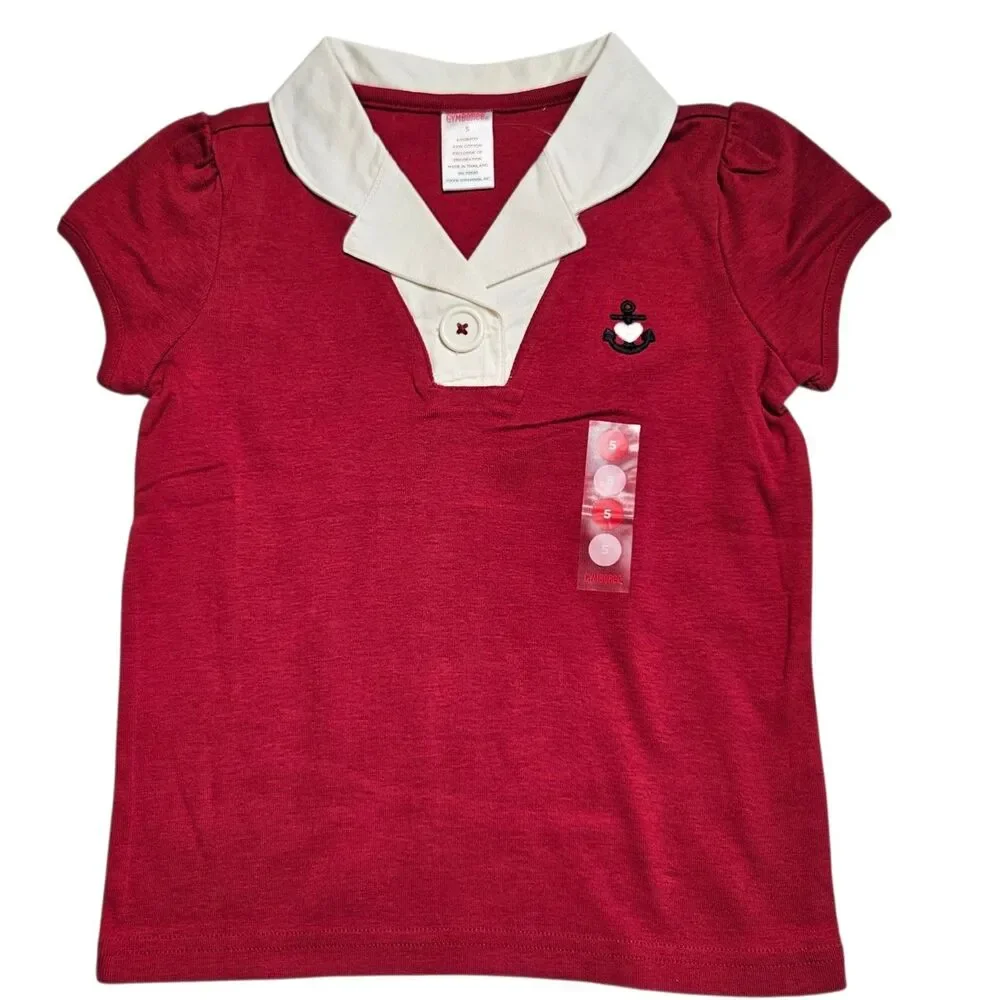 Vintage Gymboree Top Girls Size 5 Red Bon Voyage Collared Shirt Y2K NWT Anchor
